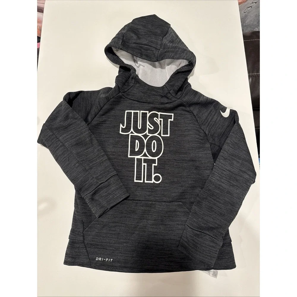 Nike Just Do It Boys Hoodie Dark Space Gray‎ Sz 4 XS Dri-Fit Pullover